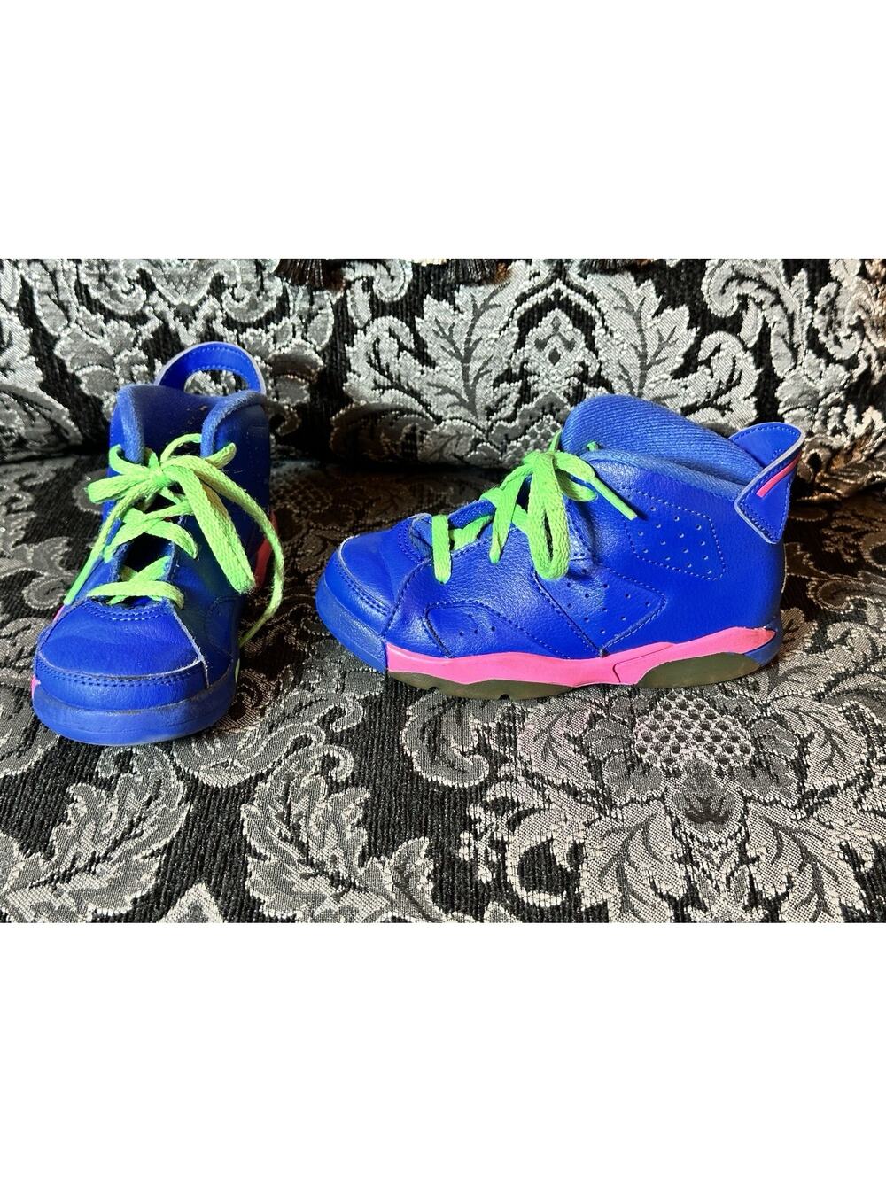 Baby Toddler Shoes Nike Air Jordan 6 Retro Game Royal Blue Pink Green Lace Sz 9C